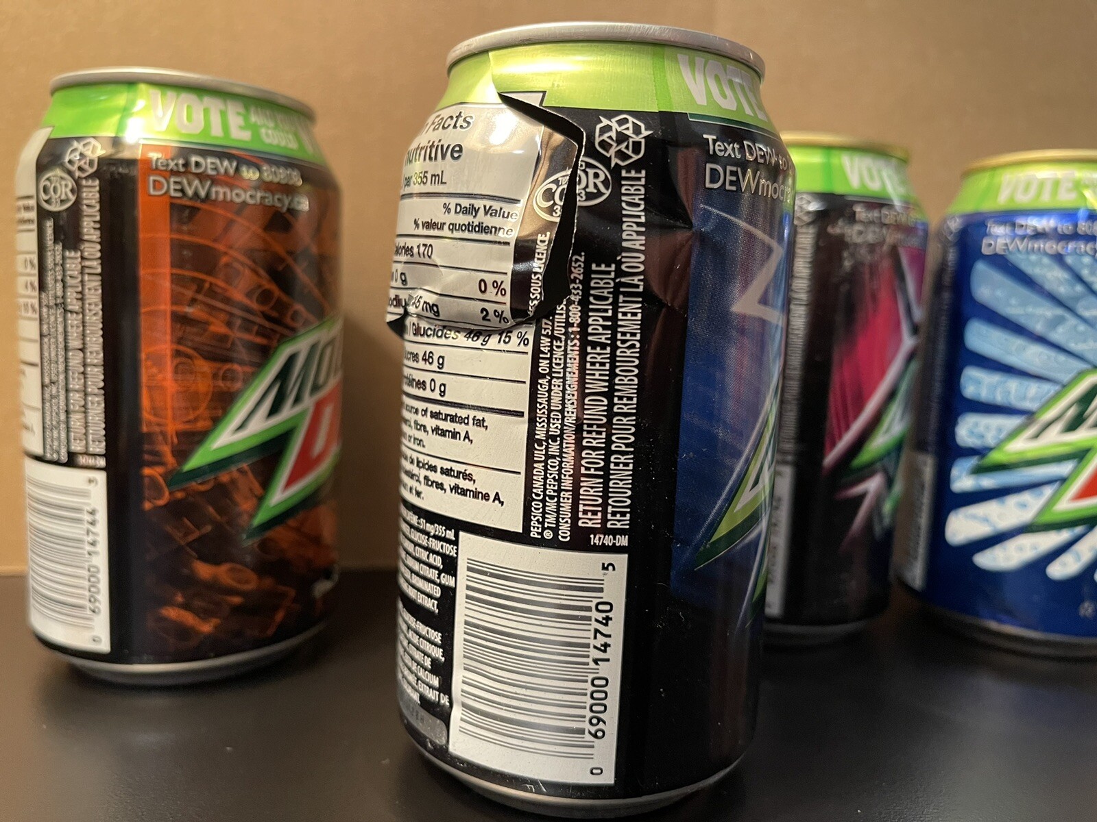 (4) Mountain Dew Canada Dewmocracy Empty Cans (2013) Supernova White Out