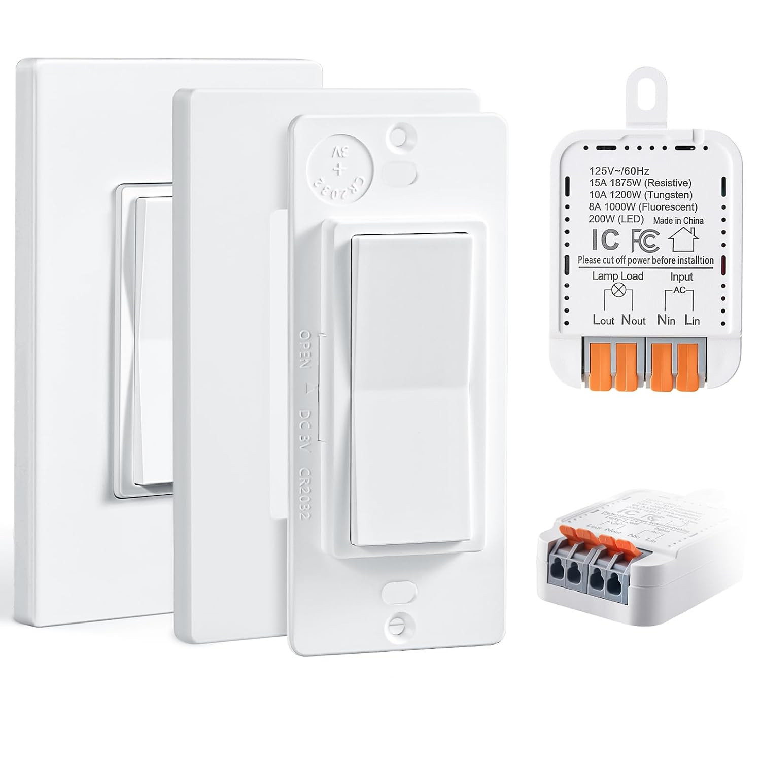 3 Way Wireless Light Switch and Receiver Kit, Push-In Terminal | Ultra-Thin Desi