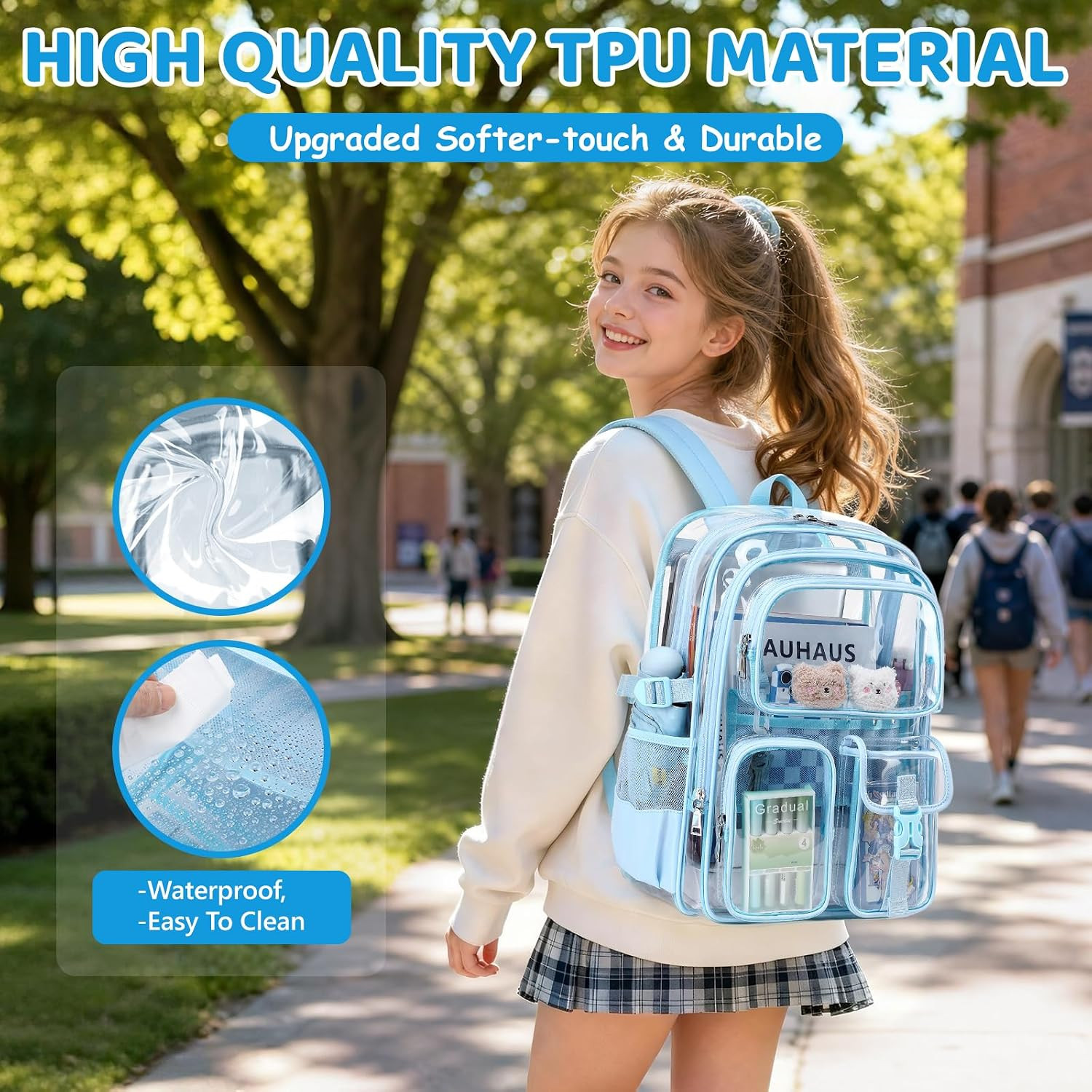 Clear Backpack for School, Heavy Duty Transparent Bookbag, See through Backpacks