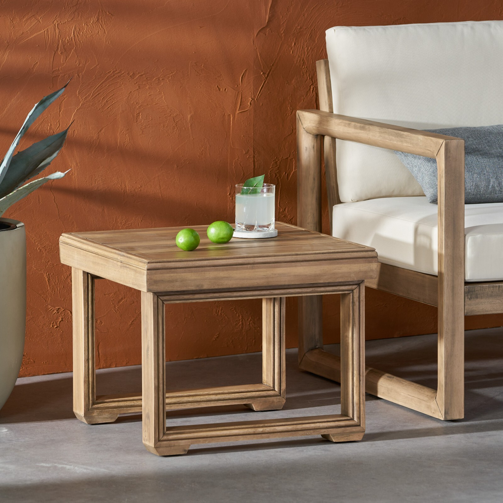 Outdoor Acacia Wood Square Side Table, Brown