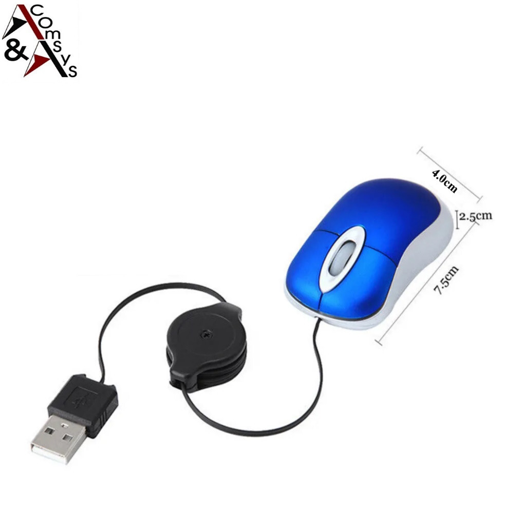 USB mini mouse optical design optical mouse PC laptop cable rollable Black