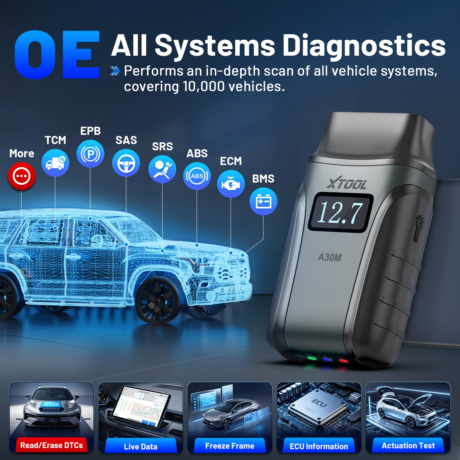 XTOOL A30M V2.0 Bidirectional OBD2 Scanner All System Diagnostic Tool 26+ Resets