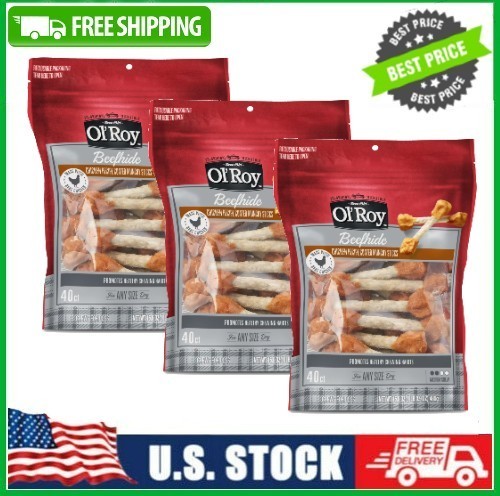 3 PACK Ol' Roy Beefhide Coated Munchy Sticks, Chicken, Dry Training Treats