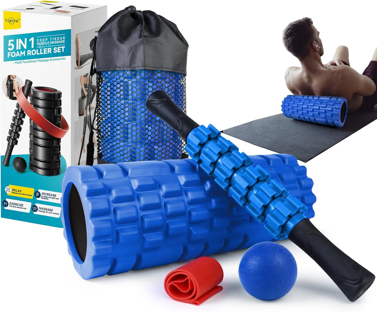 5 in 1 Foam Roller Set for Deep Tissue Muscle Massage, High Density Trigger Poin