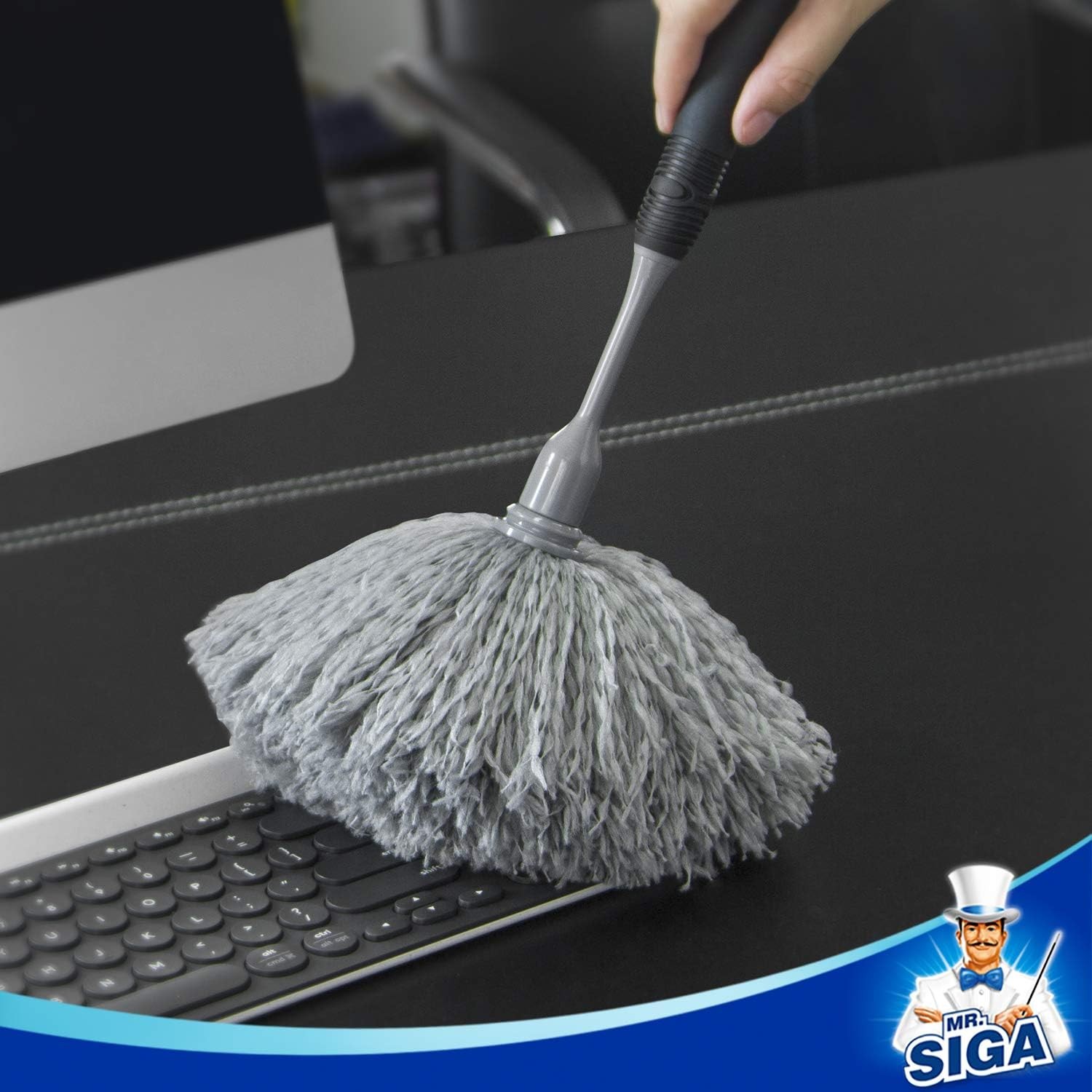 Microfiber Delicate Duster, Non-Slip Handle with Detachable Washable Head Gray