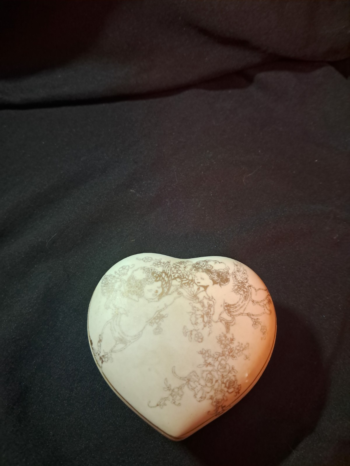 Porcelain Heart Shaped Trinket Box Cherub