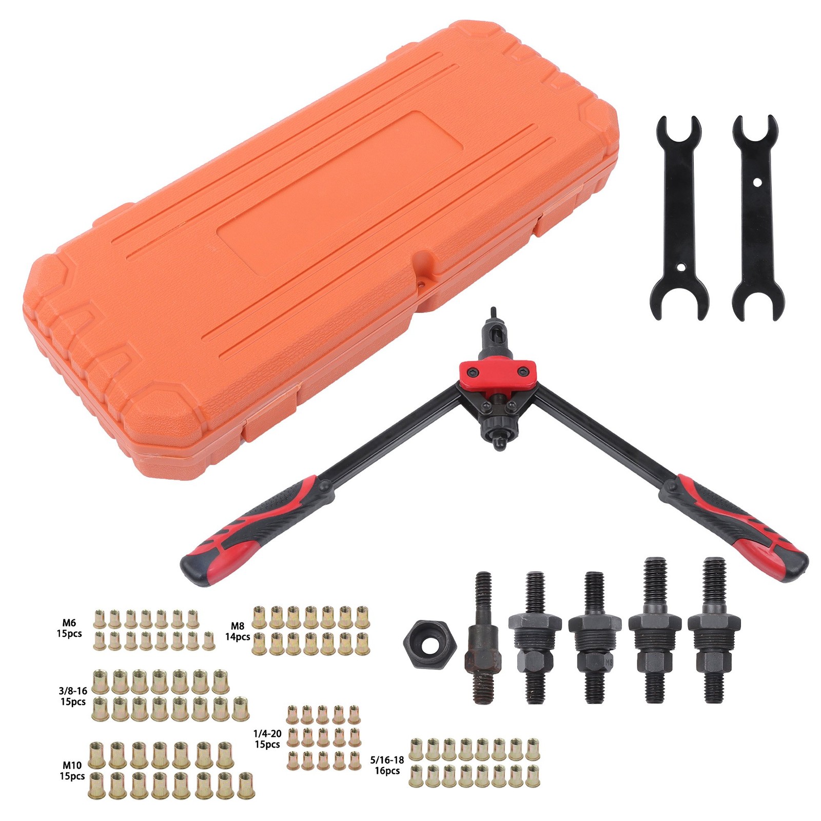 Rivet Nuts Tool, 14" Hand Rivet Tool Kits with 90Pcs Rivet Nuts and 6 Metric