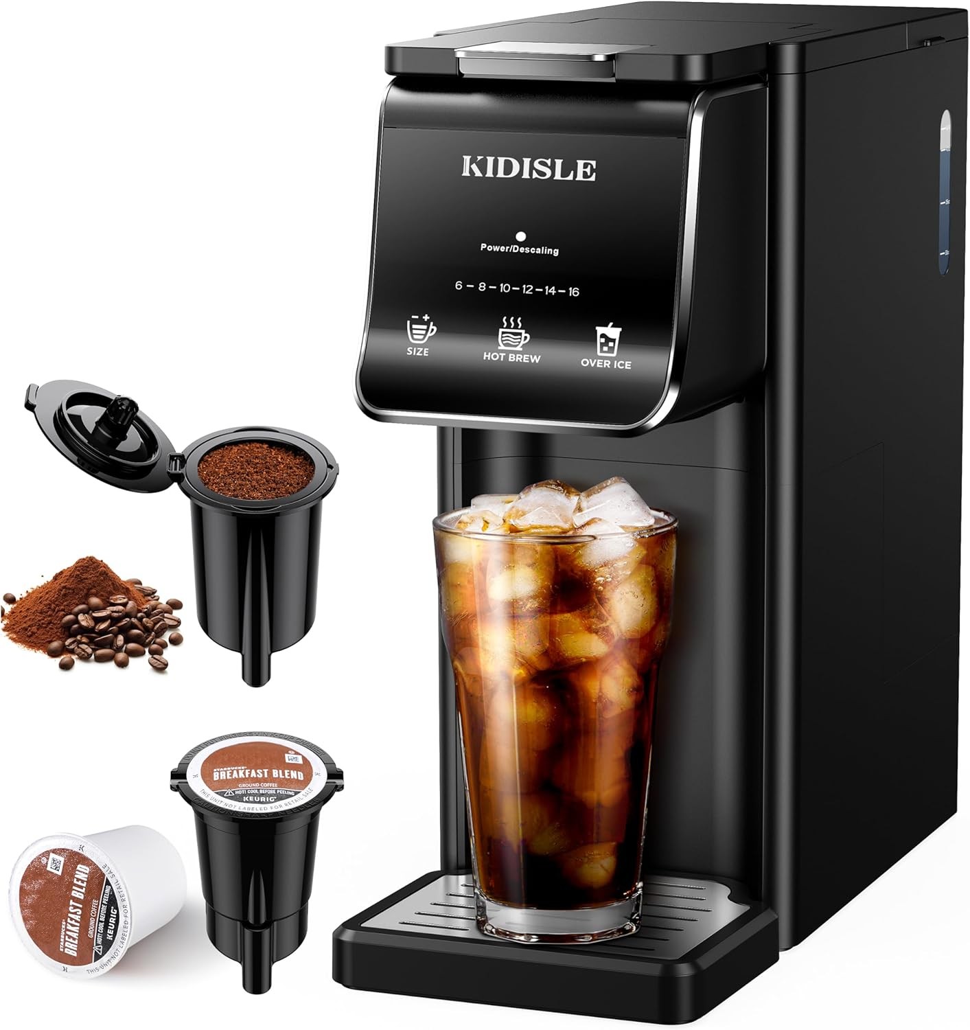 Hot & Iced Single Serve Coffee Maker K Cup & Grounds 6–16oz Brew Sizes 40oz