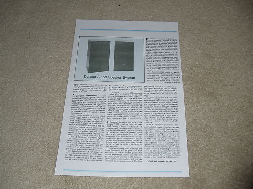Dynaco A-150 Speaker Review, 2 pgs, 1980, Specs, Info