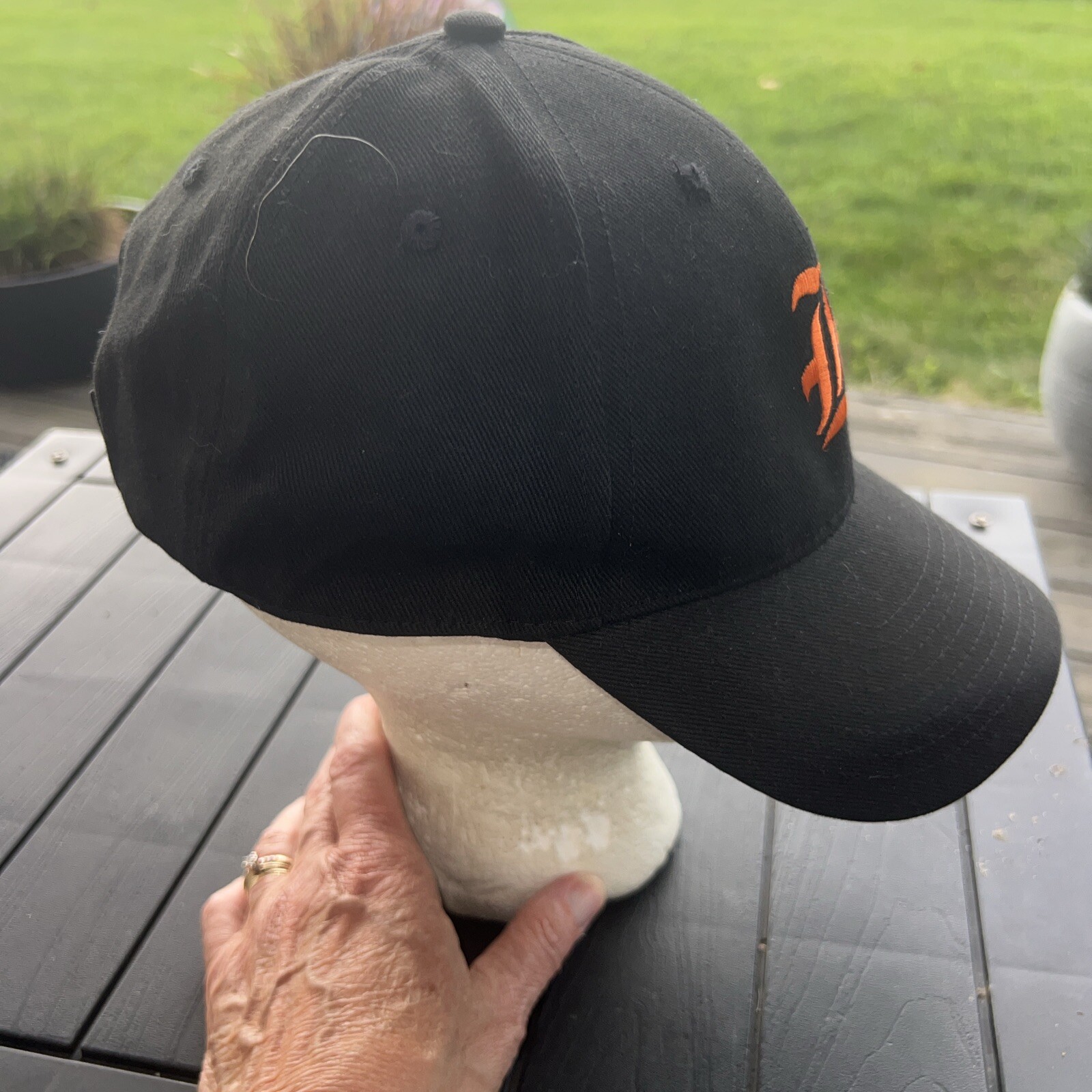Orange R Or Lr Script on Black Hat Cap Hook Loop Head to Toe Brand EUC