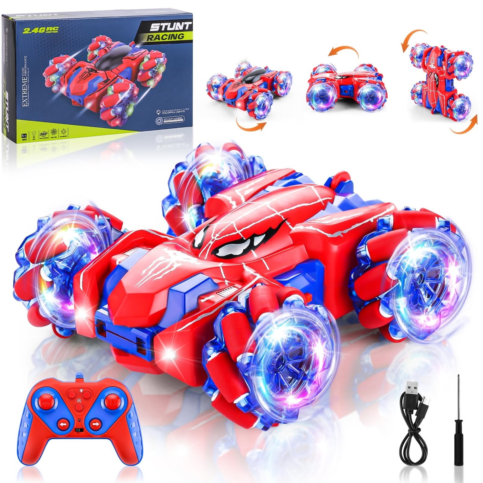 Spider Remote Control Car, 2.4Ghz RC Cars with Headlight Double Sided Off-Roa...