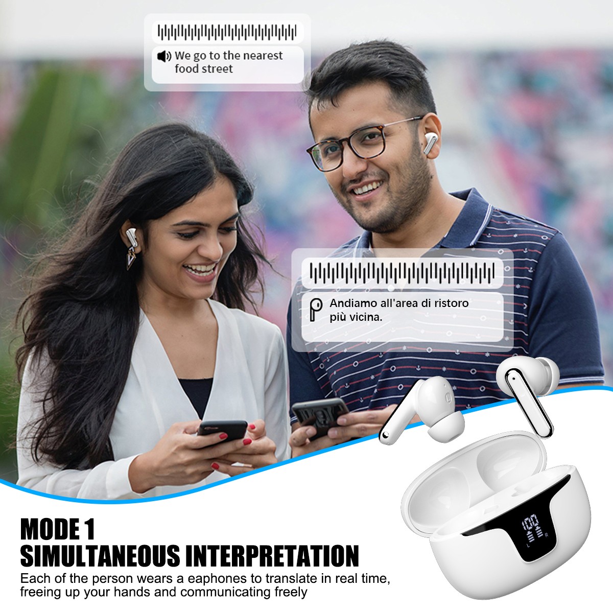 150 Language Translator Earbuds High Accuracy Wireless Bluetooth 5.3 Two Way ..