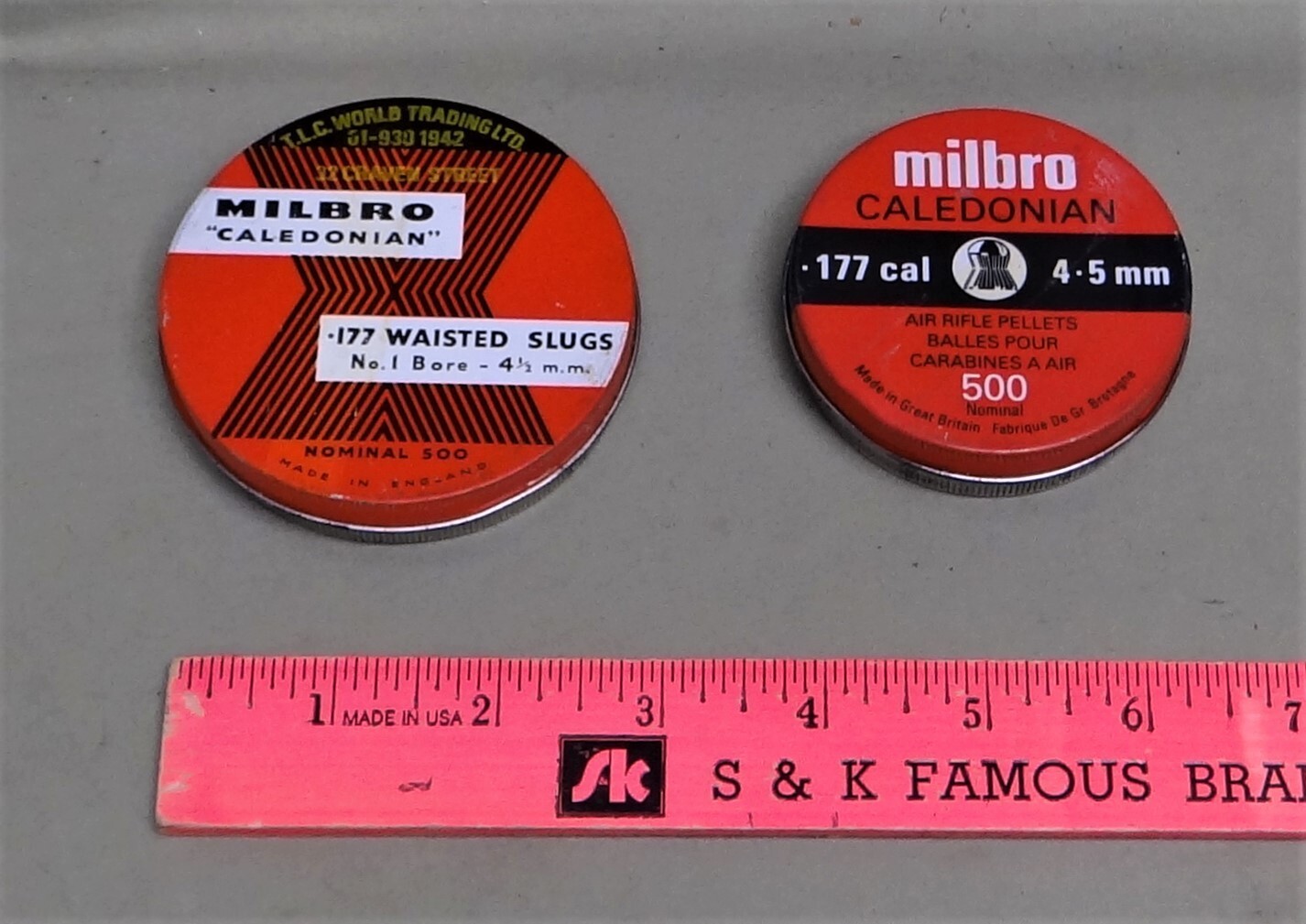 Two 500 Ct. Different Milbro Caledonian Pellet Tins, Full