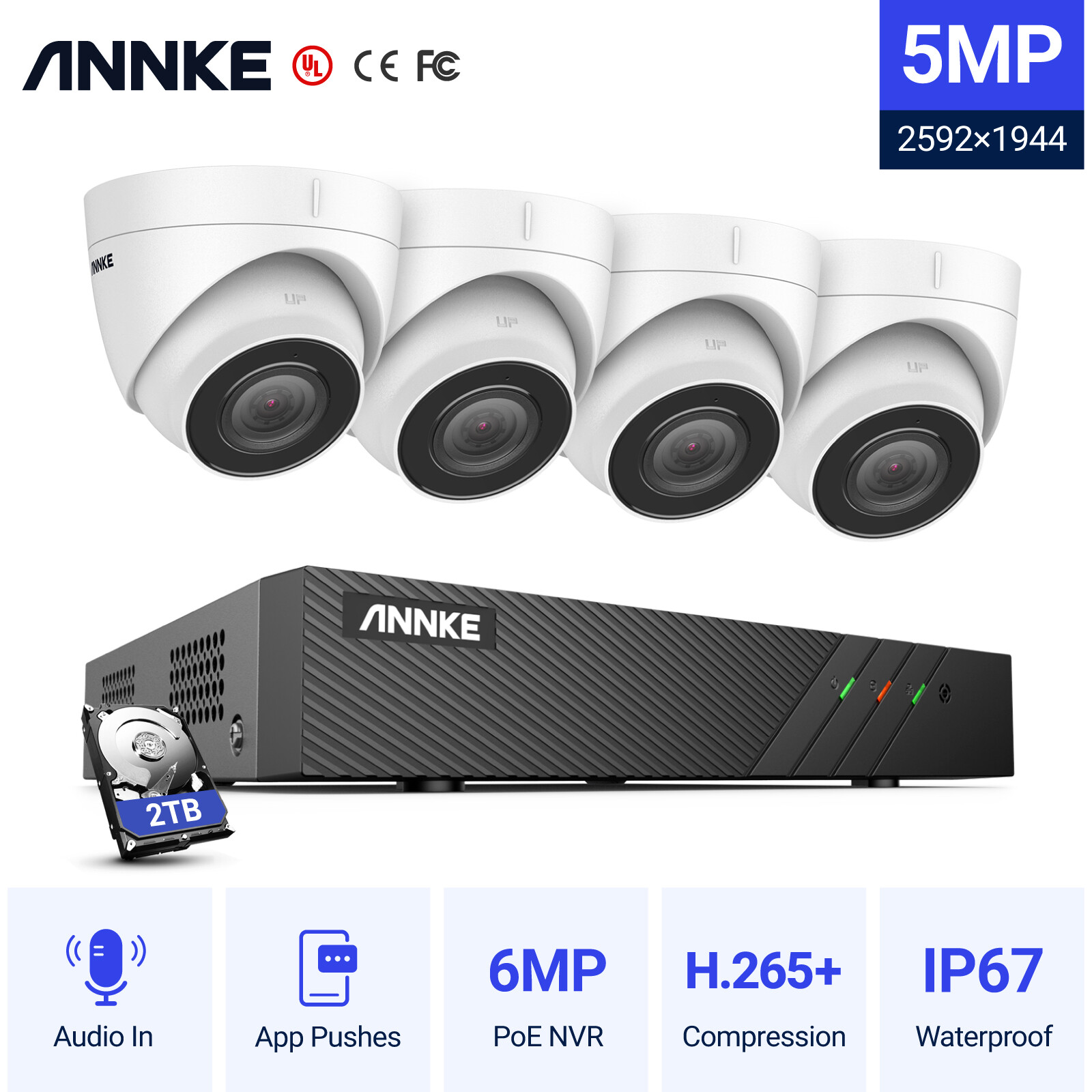 ANNKE 6MP NVR 8CH 5MP Audio POE CCTV Security Camera System Outdoor Night Vision