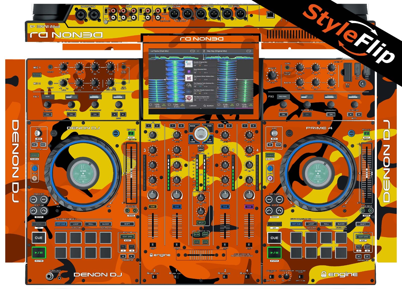 Denon Prime 4 Skin | Camo Orange | Protective Decal | StyleFlip Skins