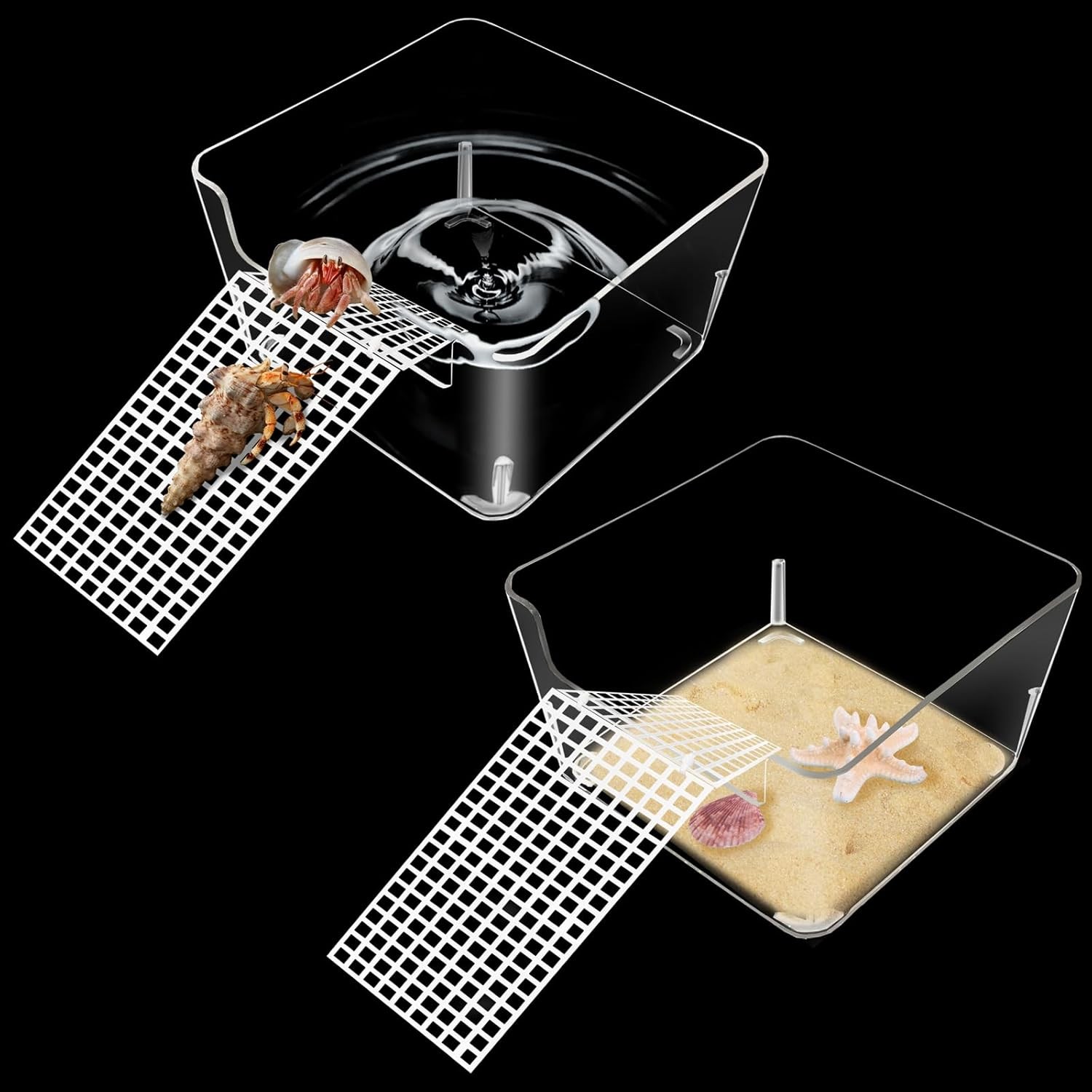 2 Pack Hermit Crab Water Tank, Cage Accessories With Climbing Small, clear