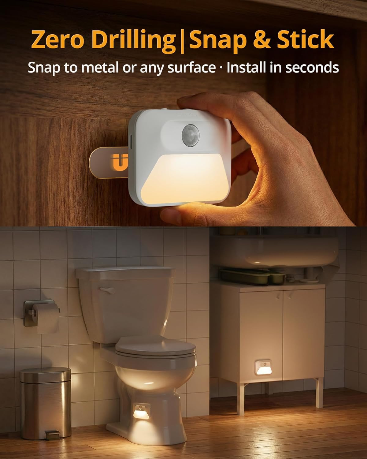 Rechargeable Sync Motion Sensor Night Lights with 3-In-1 Charging Dock, Stepless