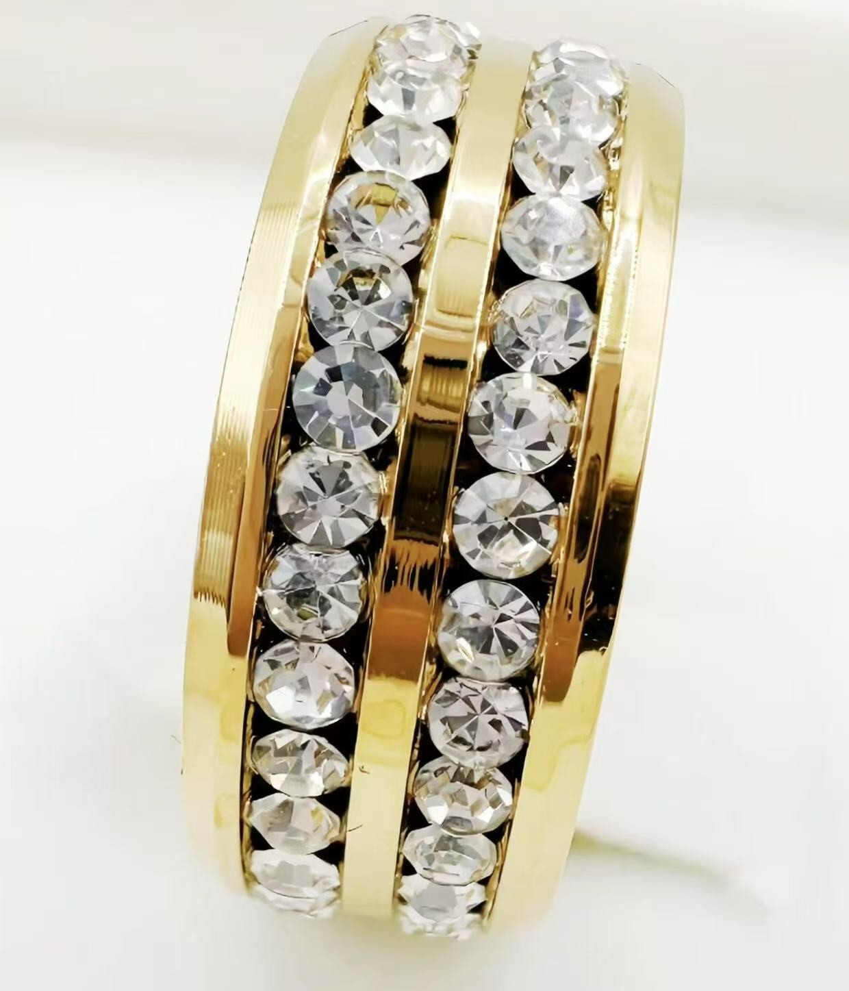 8mm Stainless Steel Wedding Silver/Gold Band Men Women Couple CZ Ring Size 5-13