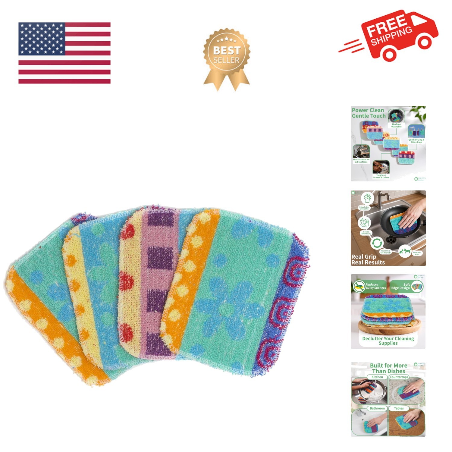 Set of 4  Paperless Kitchen Dish Wash Scrubs – Sponge Scour Pads Made of 100%...