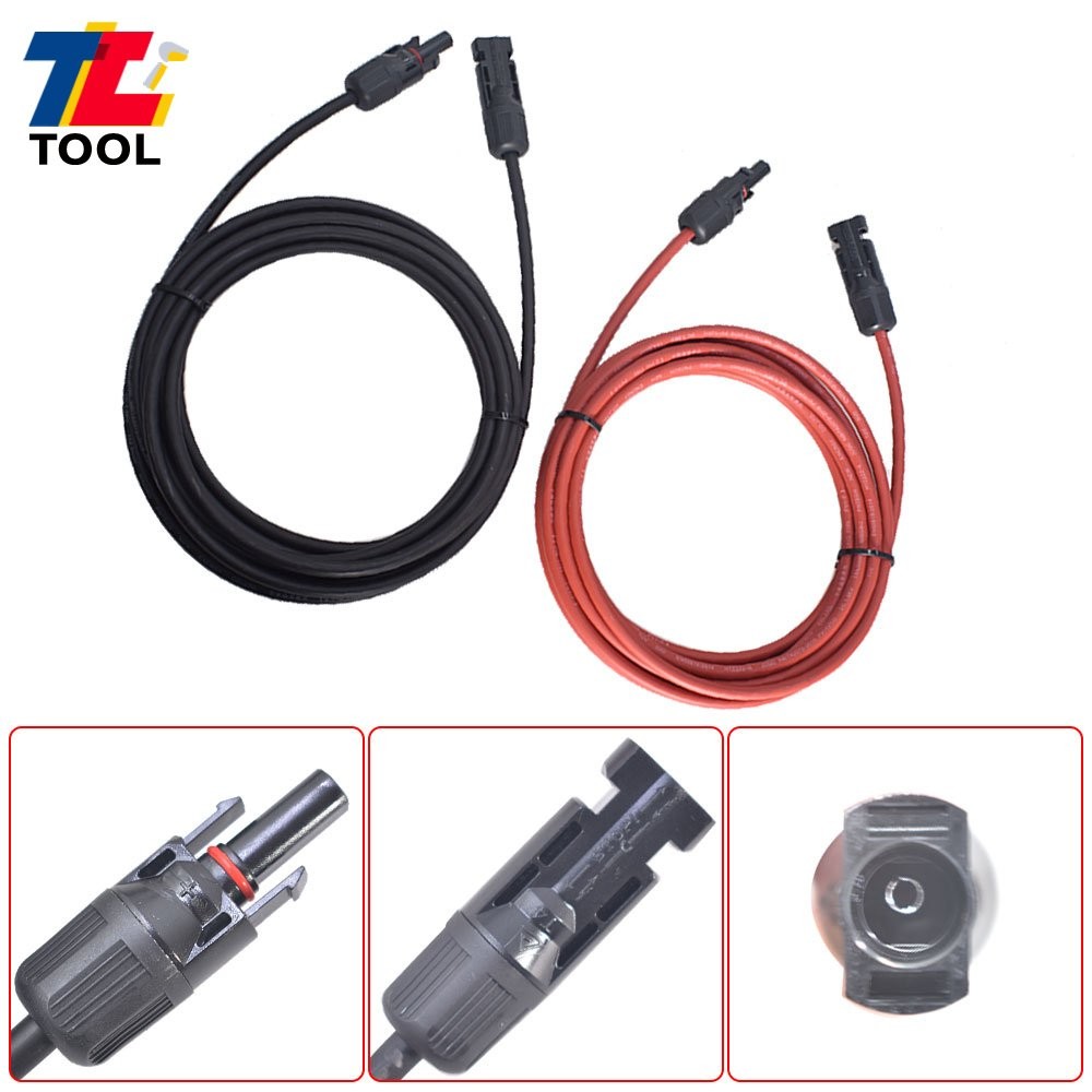 1 Pair 12AWG 15ft Black+Red Solar Panel Extension Cable Wire Connector