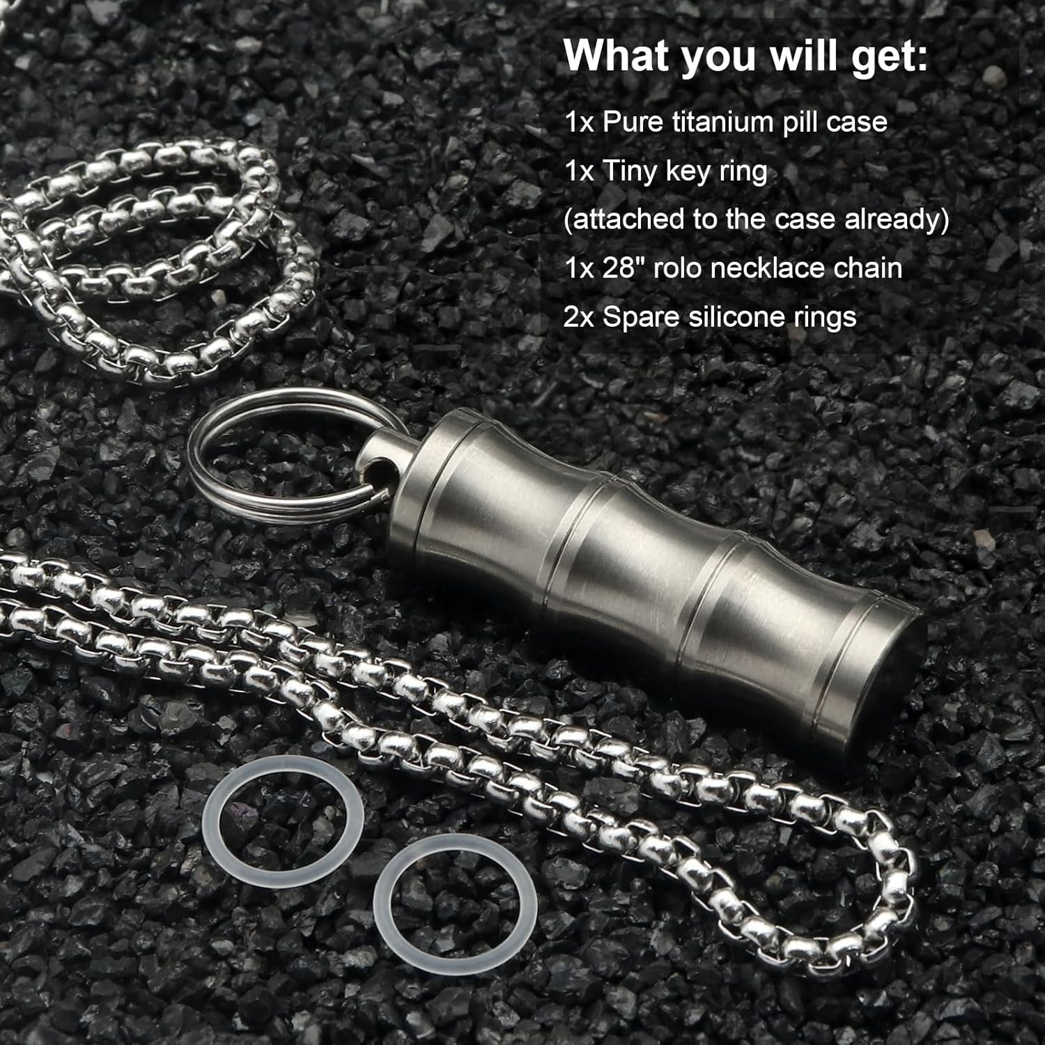Titanium Small Pill Box Case Necklace Nitro Mini Tc01-ti-bamboo
