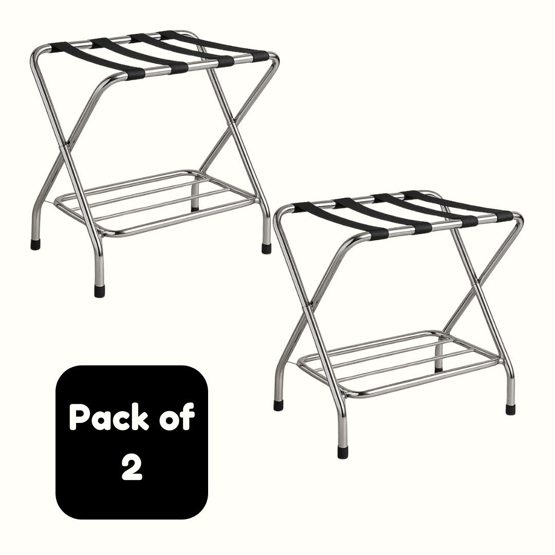 USTECH - Double-Tier Luggage Rack–Foldable with Lower Shelf
