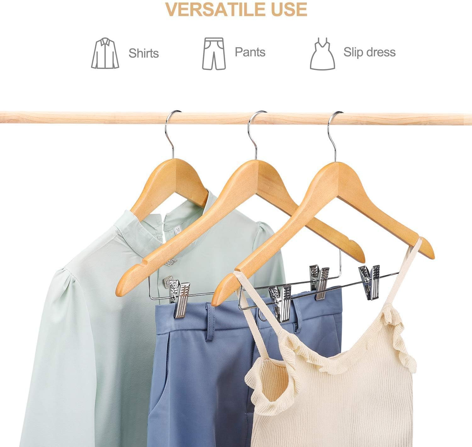 HOUSE DAY 12 Pack High-Grade Wooden Suit Hangers Skirt Hangers with Clips Solid