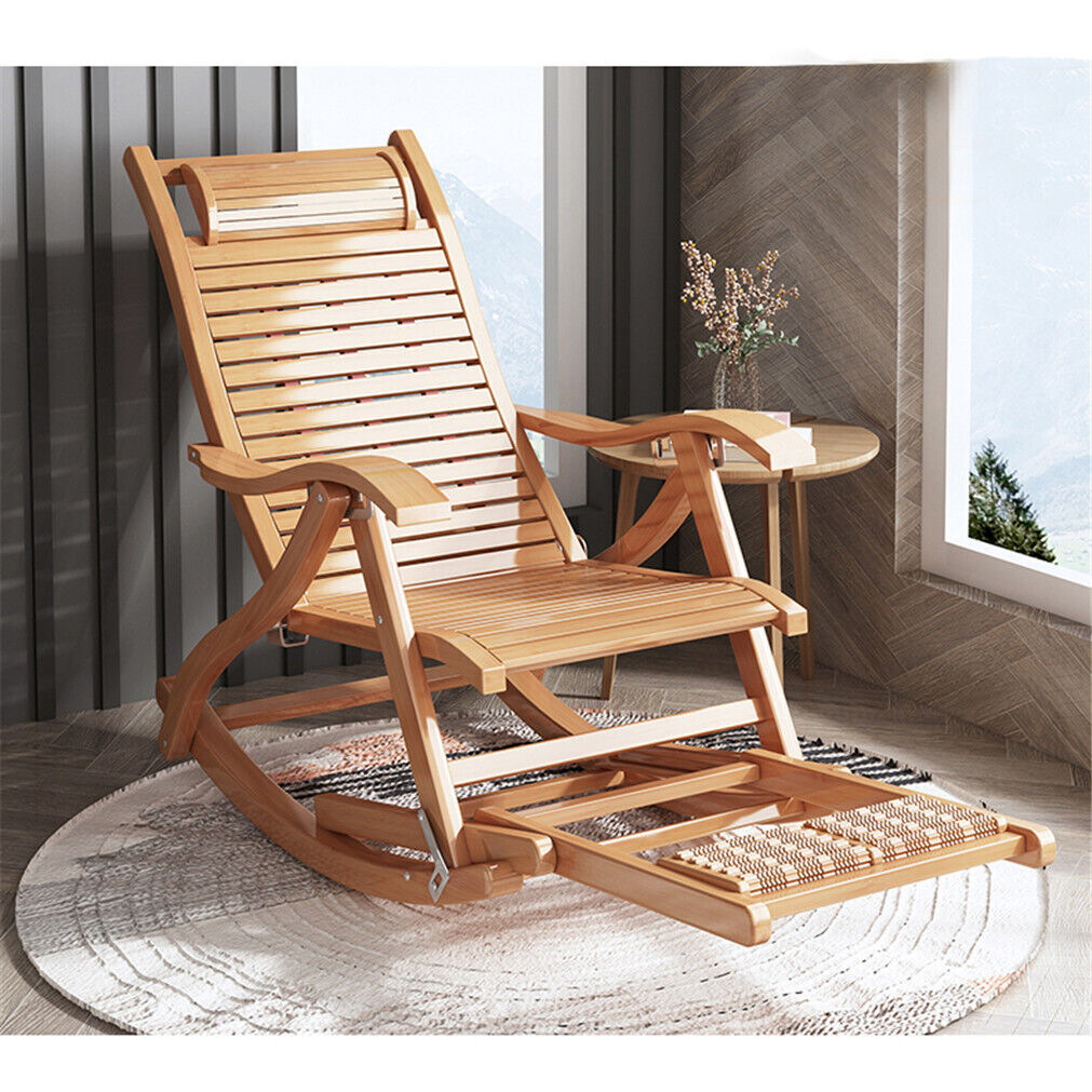 Classic Wooden Rocking Chairs High Backrest and Armrests Patio Lounge Chair