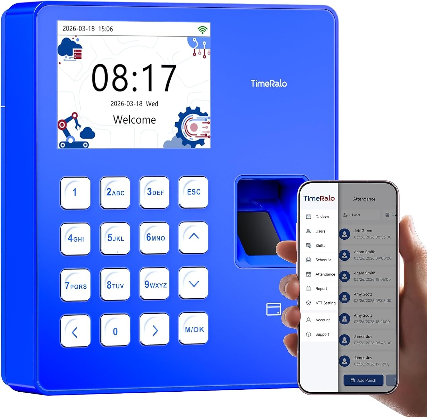 Cloud-Based Time Clock for Small Businesses, 3-in-1 Fingerprint Attendance  241