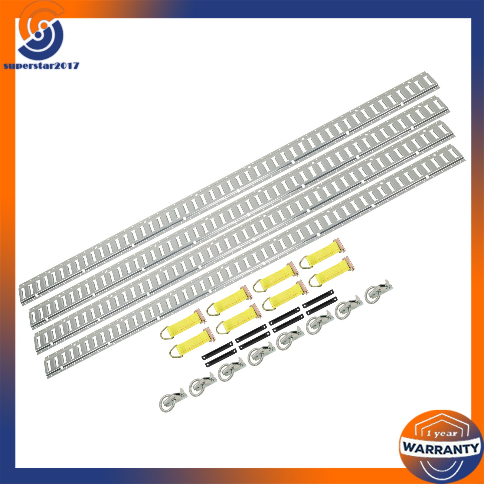 Silver 28 Pack 8 Foot E Track Rail Kit, Zinc Plated With Hardware For Trailers