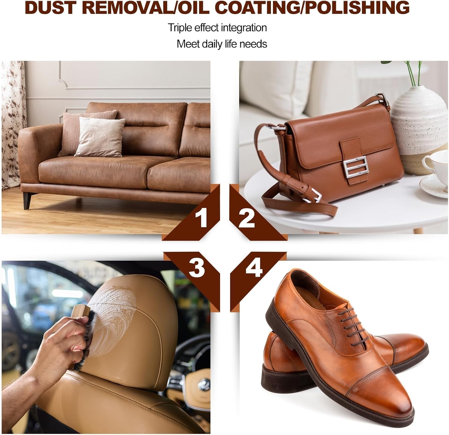 Professional Leather Shoe Brush Set - 4 Durable Brushes for Flawless Shine