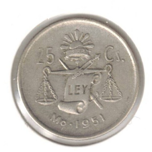 1951 Mexico Circulated Silver 25 Centavo Coin!
