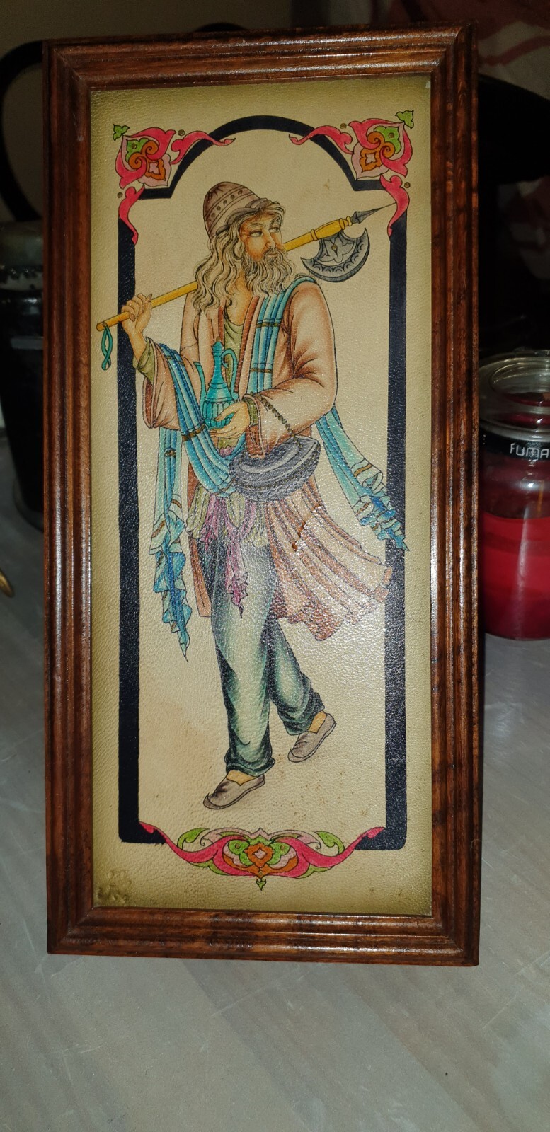 Vintage  Painting frame on leather .Has Sign.