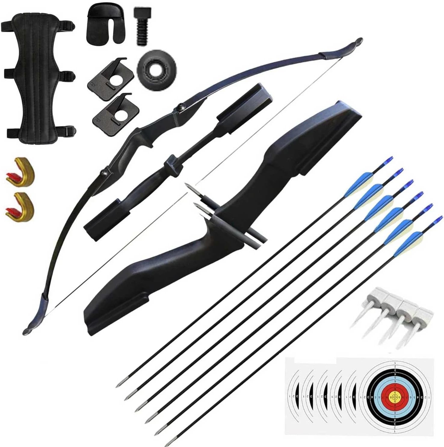 57in Recurve Bow 40lb Archery 6x Fiberglass Arrows Set Arm Guard Right Left Hand