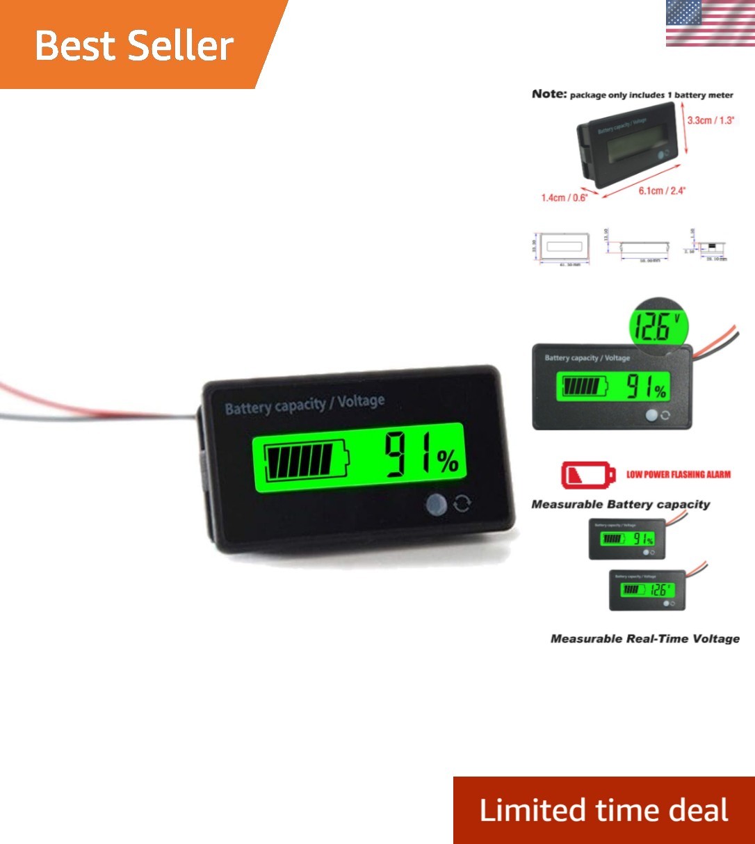 DC 12V 24V 36V 48V 72V Battery Meter, Battery Capacity Voltage Monitor Gauge ...