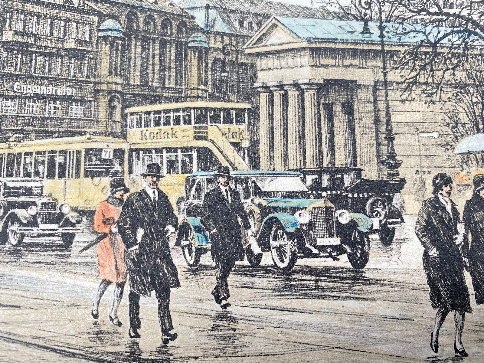 HEINZ WEHLISCH BERLIN POTSDAMER PLATZ 1930 ORIGINAL ETCHING COLORED SIGNED