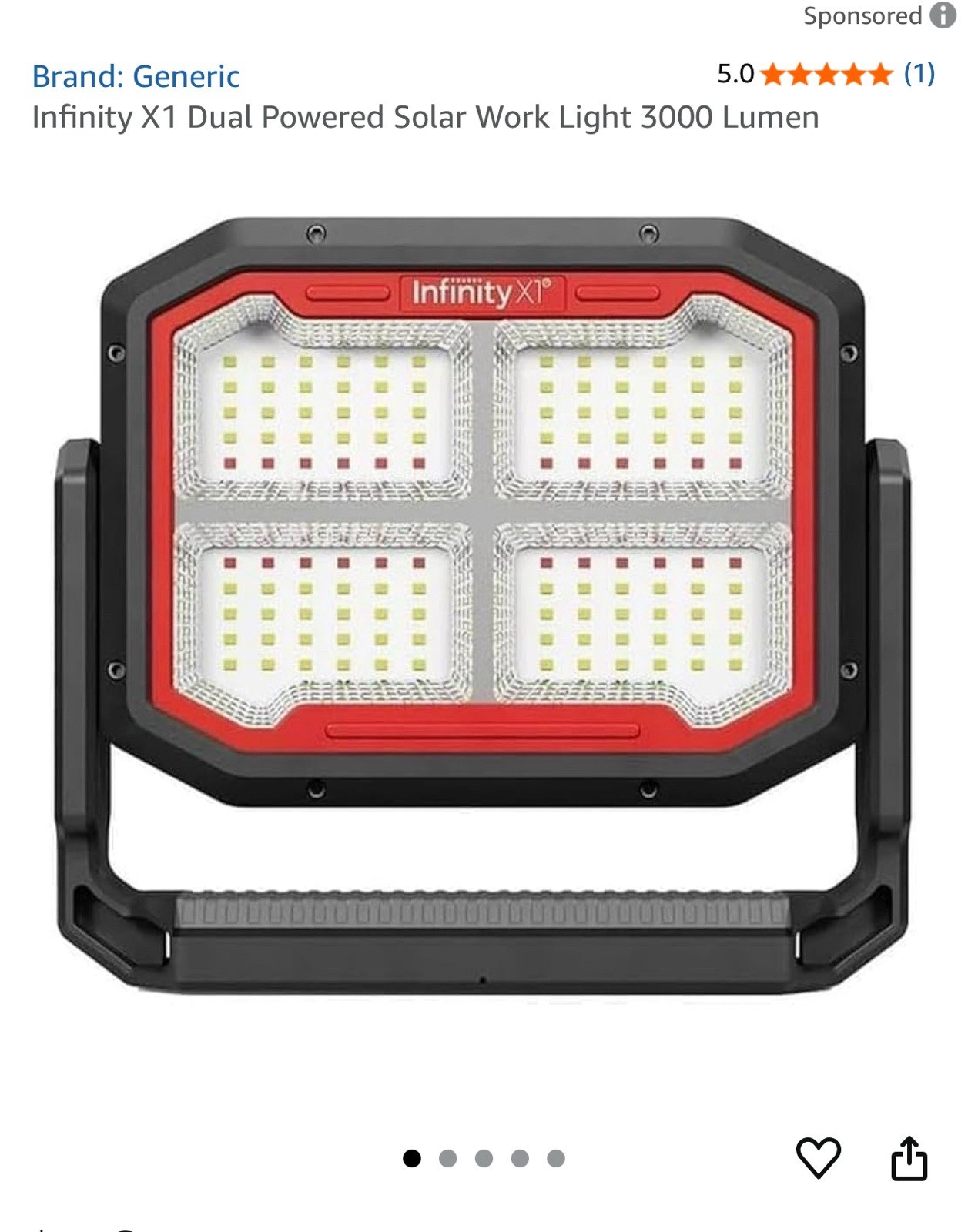 NEW Infinity X1 Dual Powered Solar LED Work Light 3000 Lumen