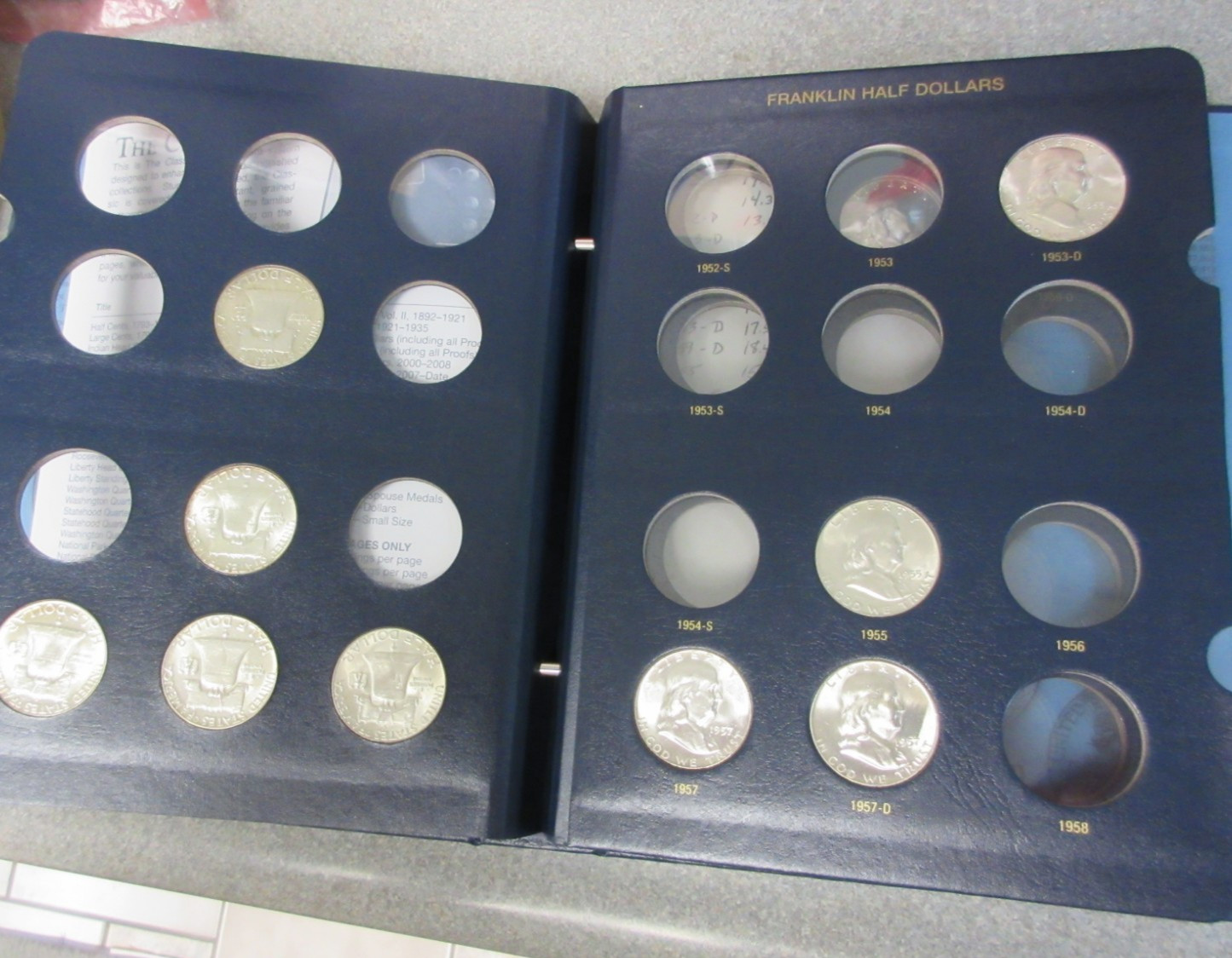 Lot of 12 Franklin Silver Half Dollars in nice Whitman Album : XF Plus to UNC