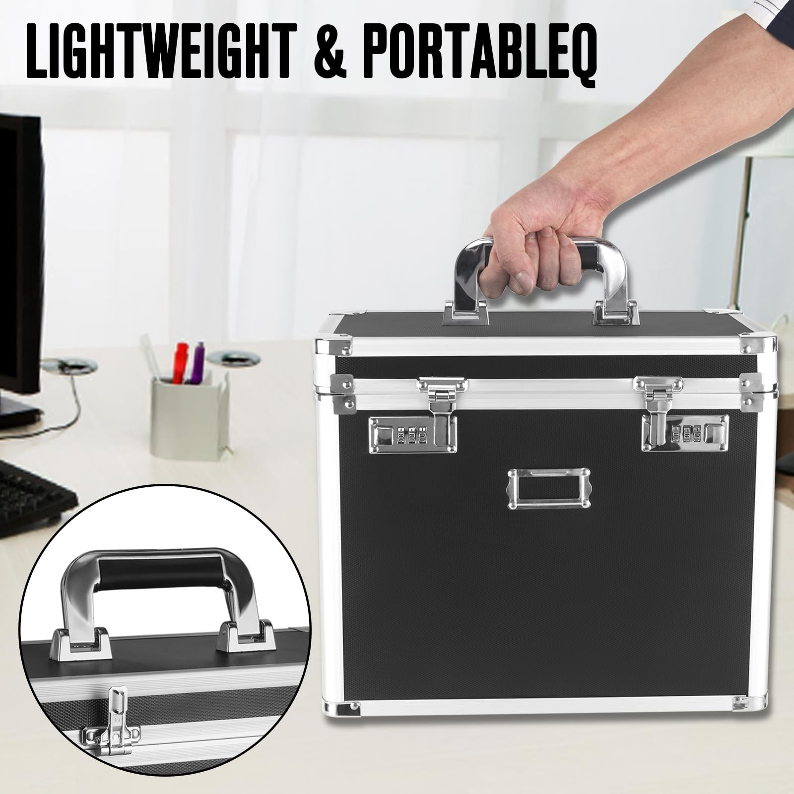 File Organizer Storage Box, Portable Locking Storage Totes - Storage Box with Du