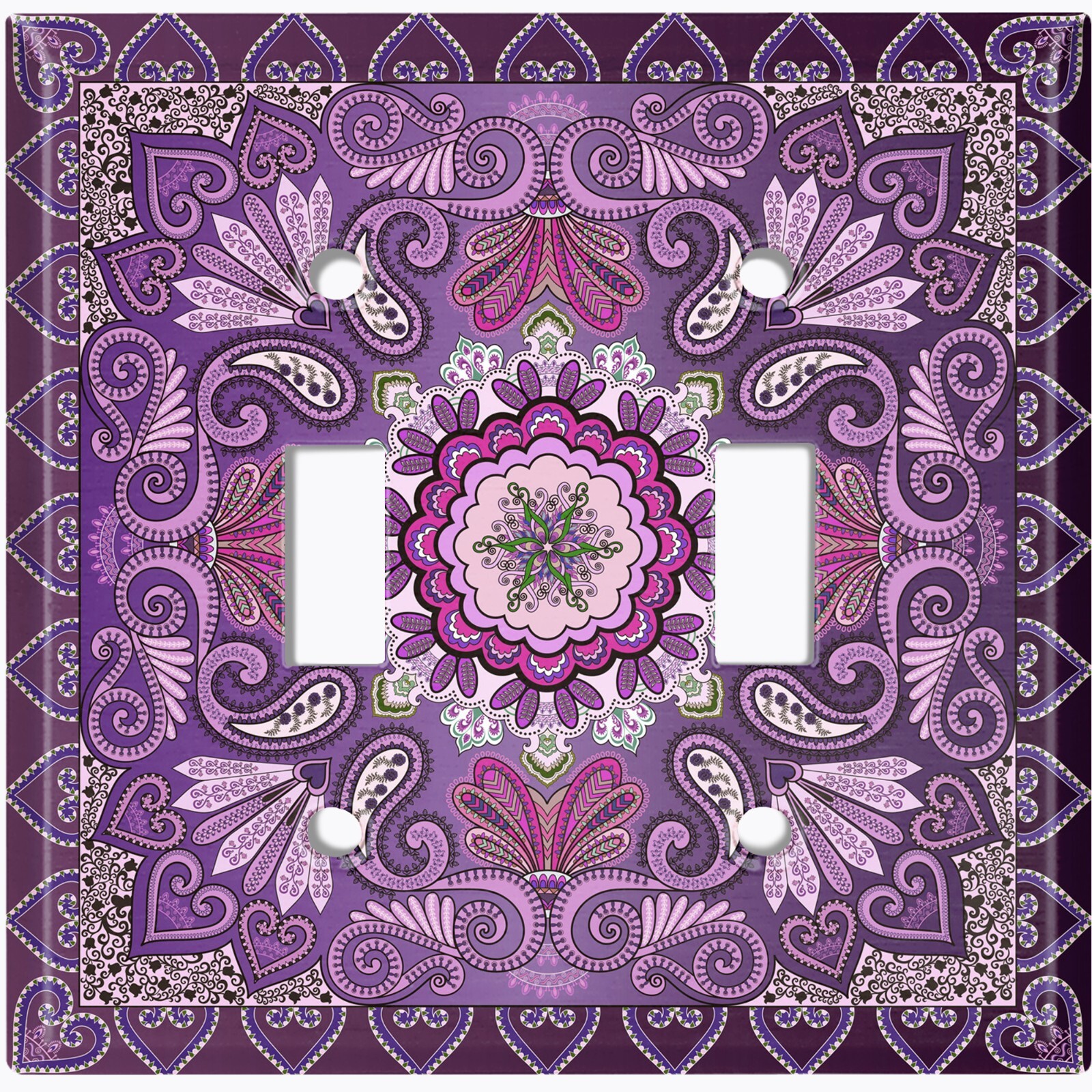 Metal Light Switch Cover Wall Plate Purple Elegant Flower Tile Pattern TIL065