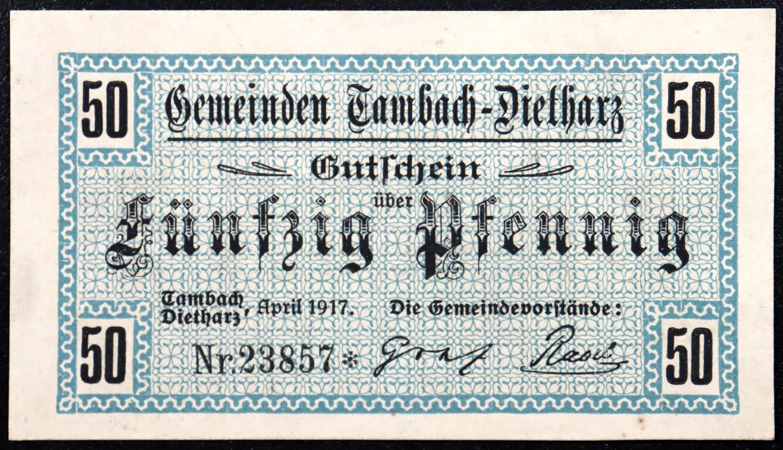 TAMBACH-DIETHARZ 1917 Blue 50 Pfennig German Notgeld
