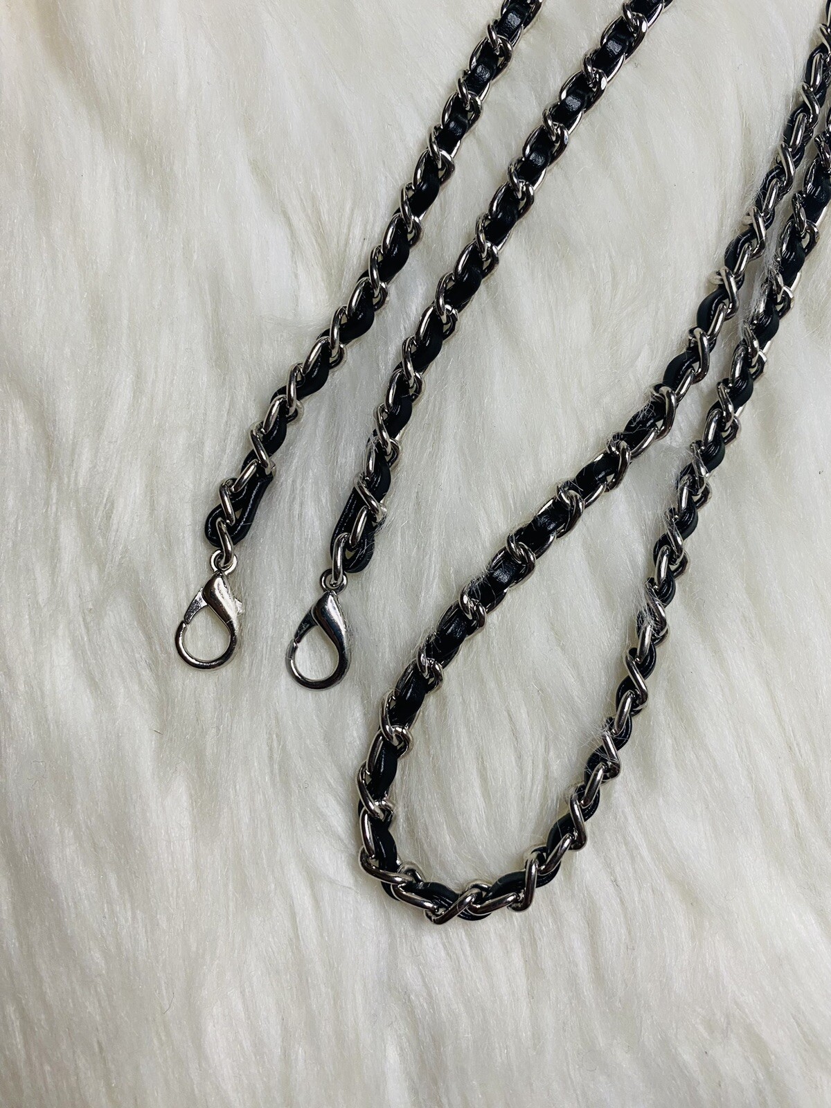 Bag Chain Strap Replacement Crossbody Handbag Purse DIY 47” silver Black Leather