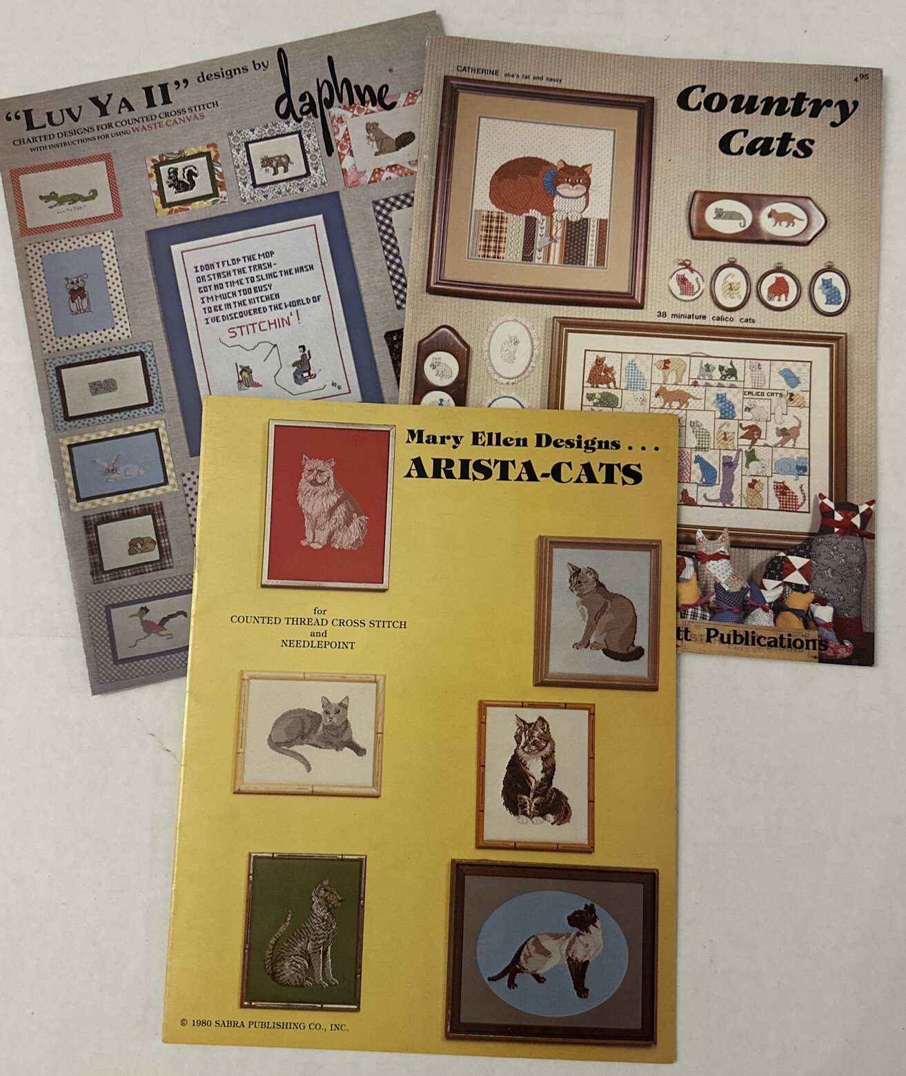 Lot Of 3 Cats Animals Cross Stitch Books Mary Ellen Designs Country Cats Daphne