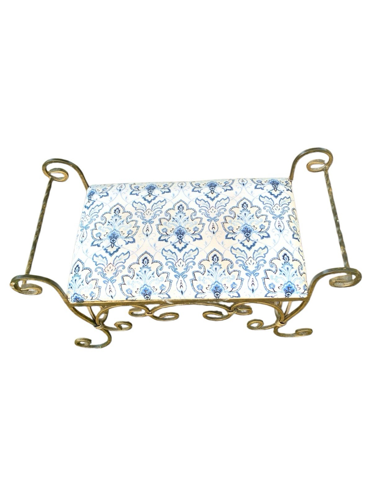 Vintage Gold Gilted Wrought Iron Metal French Regency Bridgerton Scroll Bench