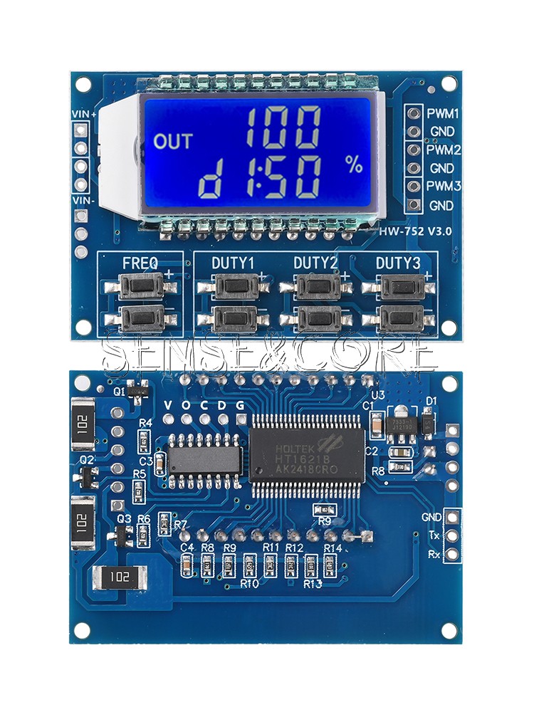 Signal Generator 3-Channel PWM Pulse Wave Frequency Duty Cycle Adjustable Module