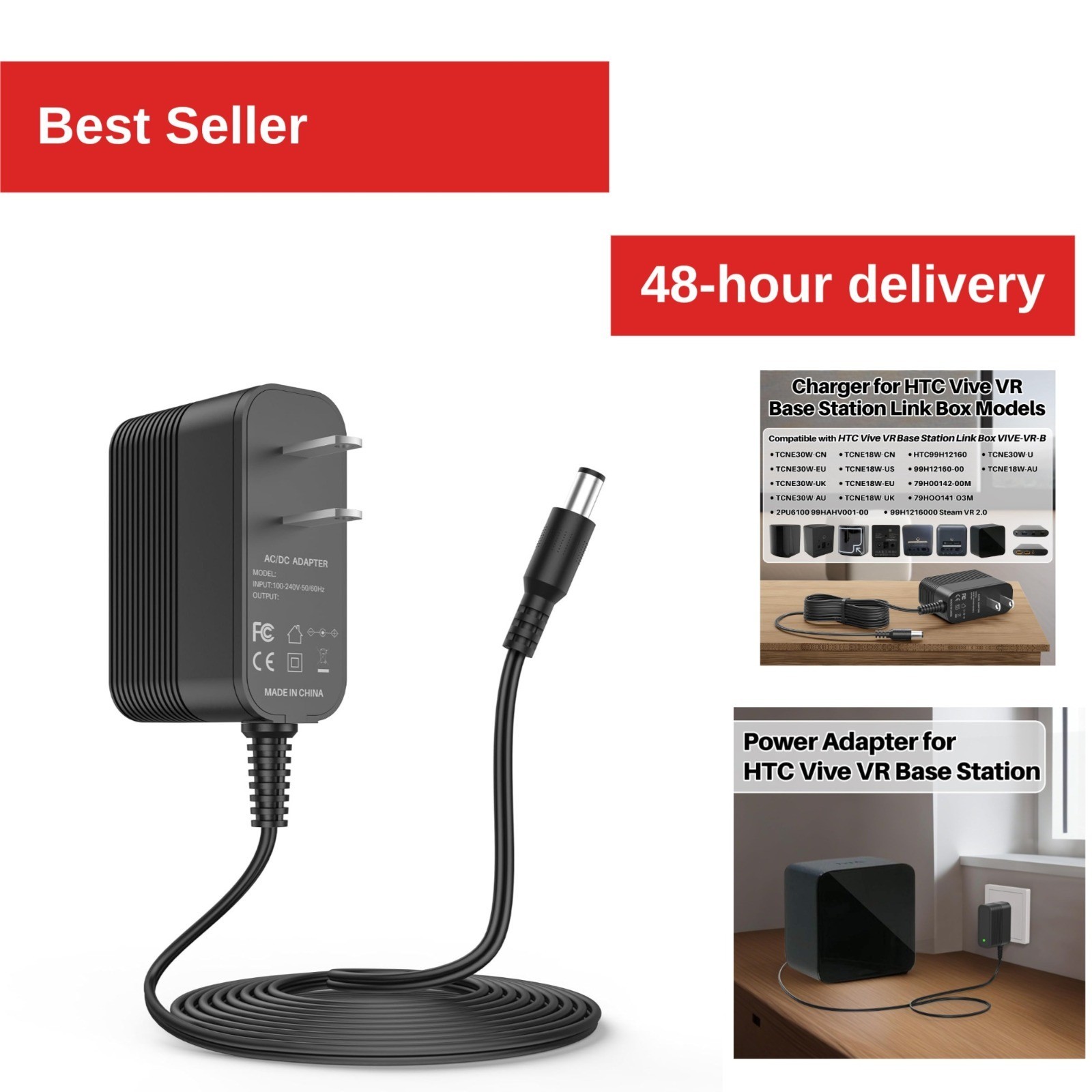 XHUCHINMAL 12V Power Cord for HTC Vive VR Base Station Link Box