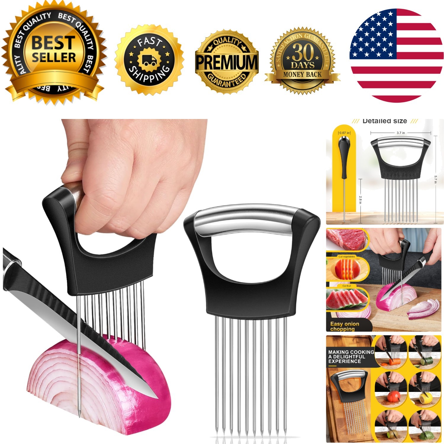 Versatile Manual Onion Cutter for Effortless Vegetable Slicing, 3.7x0.67x5.7 in