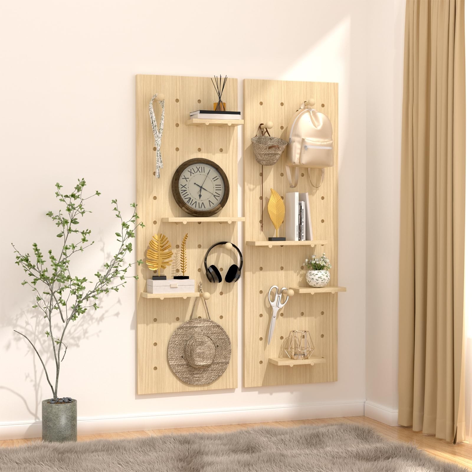 Wood Pegboard Wall Organizer Panels, Wooden Pegboard Combination Wall Organiz...