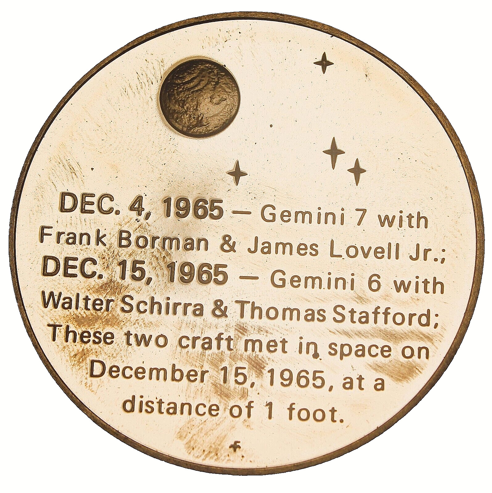 Gemini 6 and 7~1st Crafts to Meet~1965 Bronze Proof Medallion~Franklin~#M107