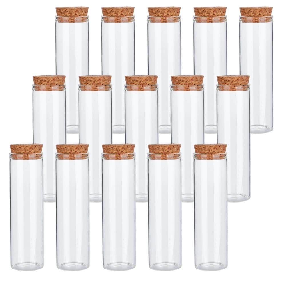 OLYCRAFT 15Pcs 50ml/1.7 Oz Glass Test Tube with Cork Stoppers Transparent Gla...